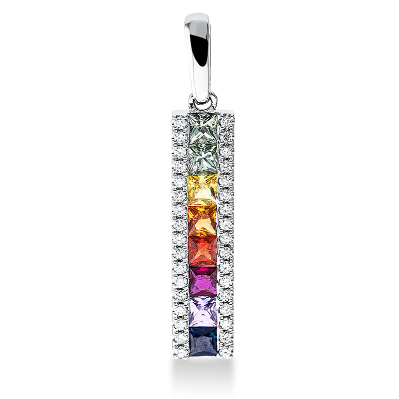Anhänger 18 kt WG, mit Öse, 34 Brill. 0,13 ct, TW-si, 8 Saphire 0,78 ct multicolor
