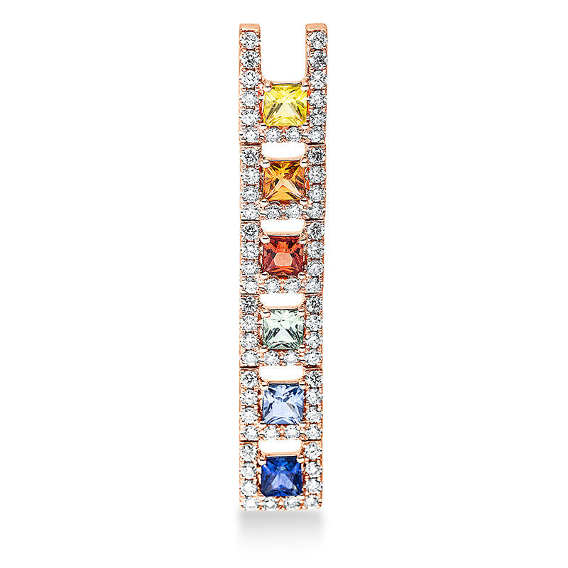 Anhänger 18 kt RG, 64 Brill. 0,50 ct, TW-si, 6 Saphire 1,08 ct multicolor