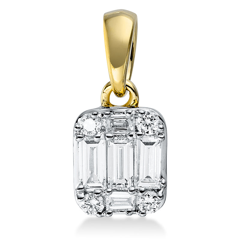 Anhänger 18 kt GG, 5 Bag. 0,17 ct, TW-si, 4 Brill. 0,05 ct, TW-si