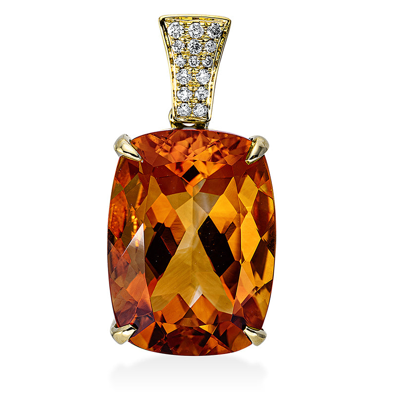 Anhänger 18 kt GG, mit Öse, 15 Brill. 0,08 ct, TW-si, 1 Citrin 10,80 ct mandarin