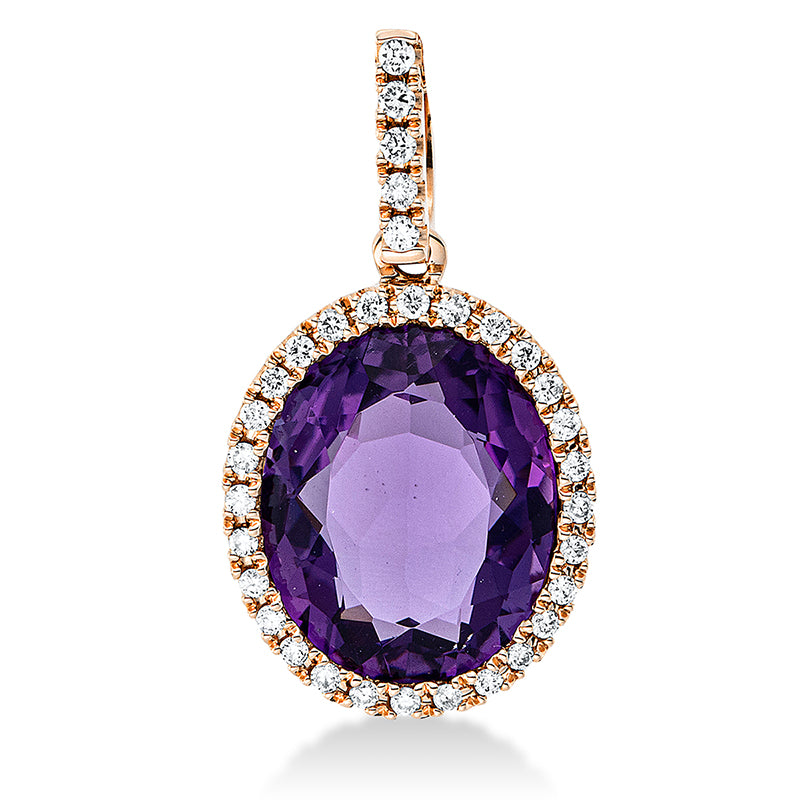 Anhänger 18 kt RG, mit Öse, 33 Brill. 0,16 ct, TW-si, 1 Amethyst 3,60 ct lila