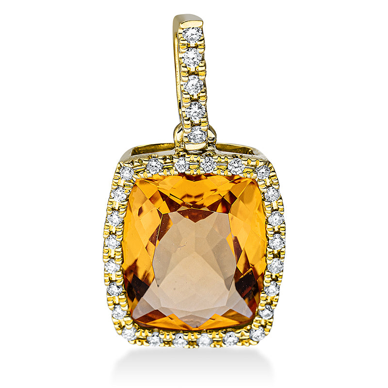 Anhänger 18 kt GG, mit Öse, 29 Brill. 0,13 ct, TW-si, 1 Citrin 3,00 ct gelb