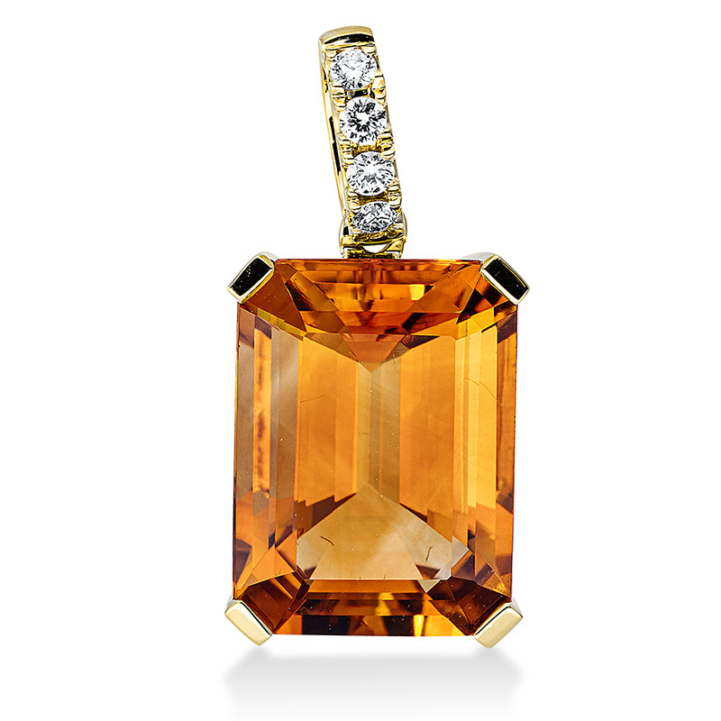 Anhänger 18 kt GG, mit Öse, 4 Brill. 0,10 ct, TW-si, 1 Citrin 7,00 ct mandarin