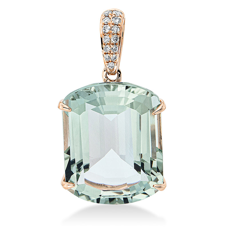 Anhänger 4er-Krappe 18 kt RG. mit Öse. 13 Brillanten 0.06 ct. TW-si. 1 Amethyst 8.00 ct grün. H:21.0 mm. B:12.0 mm. S:7.5 mm