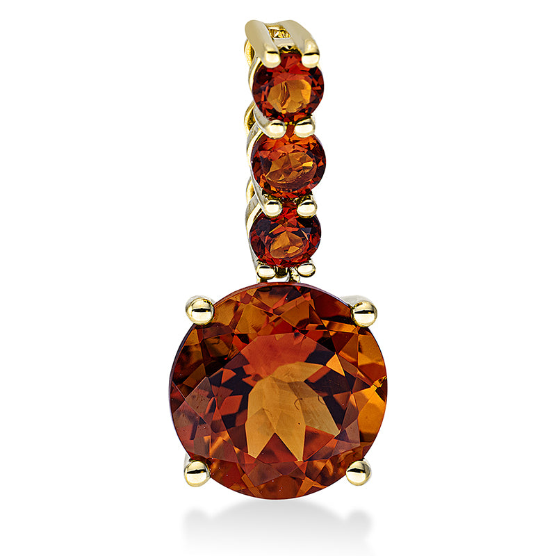 Anhänger 4er-Krappe 18 kt GG. 1 Citrin 2.90 ct mandarin. 3 Citrin 0.50 ct mandarin. H:20.0 mm. B:8.7 mm. S:5.9 mm