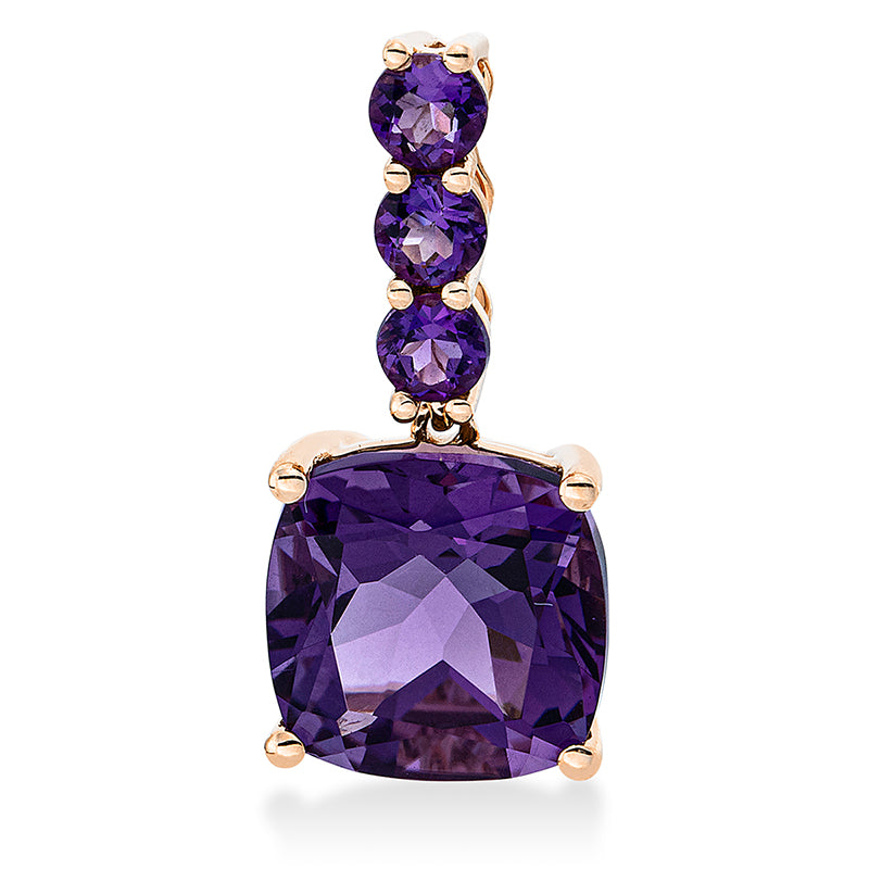 Anhänger 18 kt RG, mit Öse, 1 Amethyst 3,40 ct lila, 3 Amethyste 0,30 ct lila