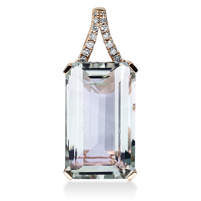 Anhänger 18 kt RG, 14 Brill. 0,09 ct, TW-si, 1 Amethyst 9,50 ct grün