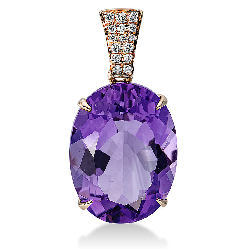 Anhänger 18 kt RG, mit Öse, 15 Brill. 0,08 ct, TW-si, 1 Amethyst 9,30 ct lila