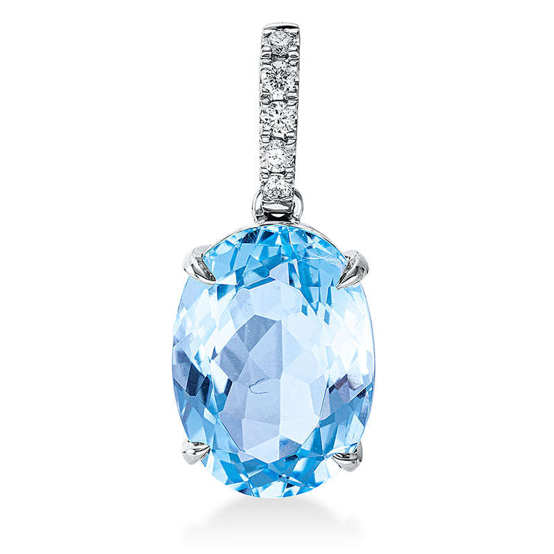 Anhänger 4er-Krappe 18 kt WG. 5 Brillanten 0.10 ct. TW-si. 1 Topas 8.10 ct sky blue. H:24.0 mm. B:10.2 mm