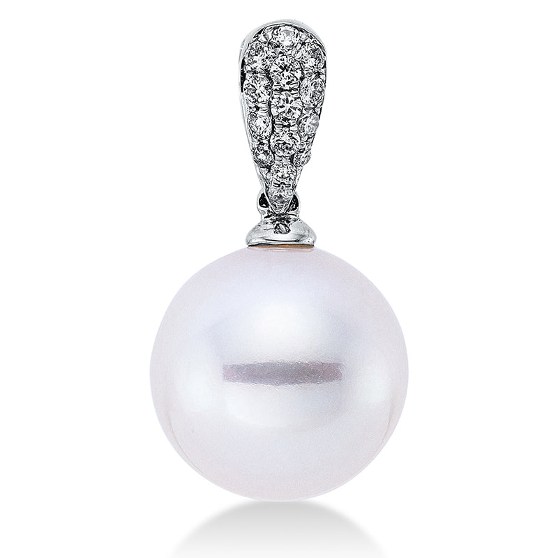 Anhänger 18 kt WG, 14 Brill. 0,12 ct, TW-si, 1 SS weiß 11 mm