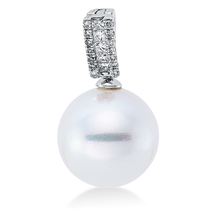 Anhänger 18 kt WG, 5 Princ. 0,07 ct, W-si, 14 Brill. 0,05 ct, W-si, 1 SS weiß 11,5 mm