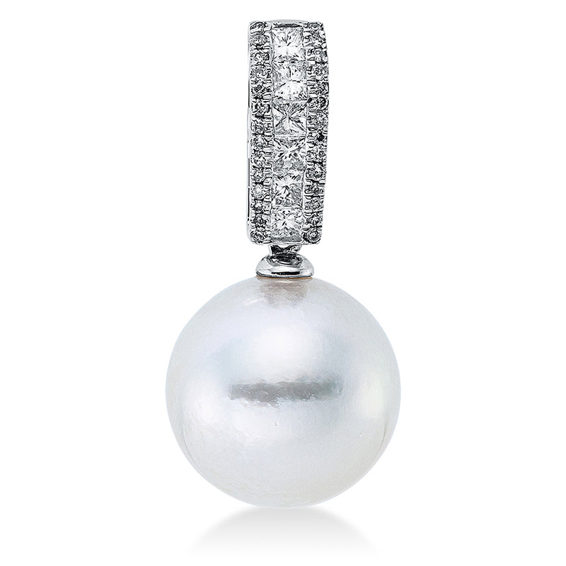 Anhänger 18 kt WG, 6 Princ. 0,26 ct, W-si, 28 Brill. 0,09 ct, W-si, 1 SS weiß 12 mm