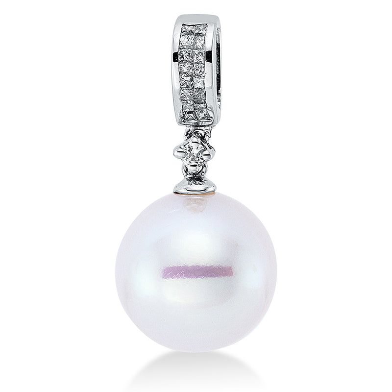 Anhänger 18 kt WG, 16 Princ. 0,11 ct, W-si, 1 Brill. 0,02 ct, W-si, 1 SS weiß 11,5 mm