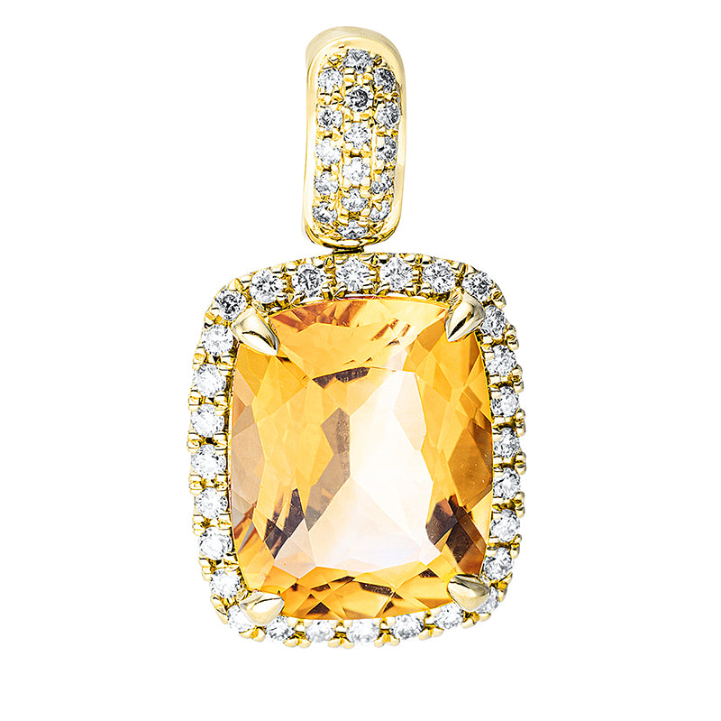 Anhänger 18 kt GG, mit Öse, 44 Brill. 0,20 ct, TW-si, 1 Citrin 3,00 ct