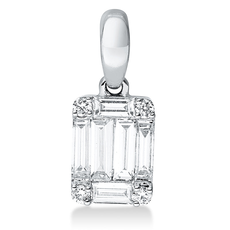 Anhänger 18 kt WG, mit Öse, 2 Bag. 0,07 ct, TW-vsi, 4 Bag. 0,39 ct, TW-vsi, 4 Brill. 0,05 ct, TW-si