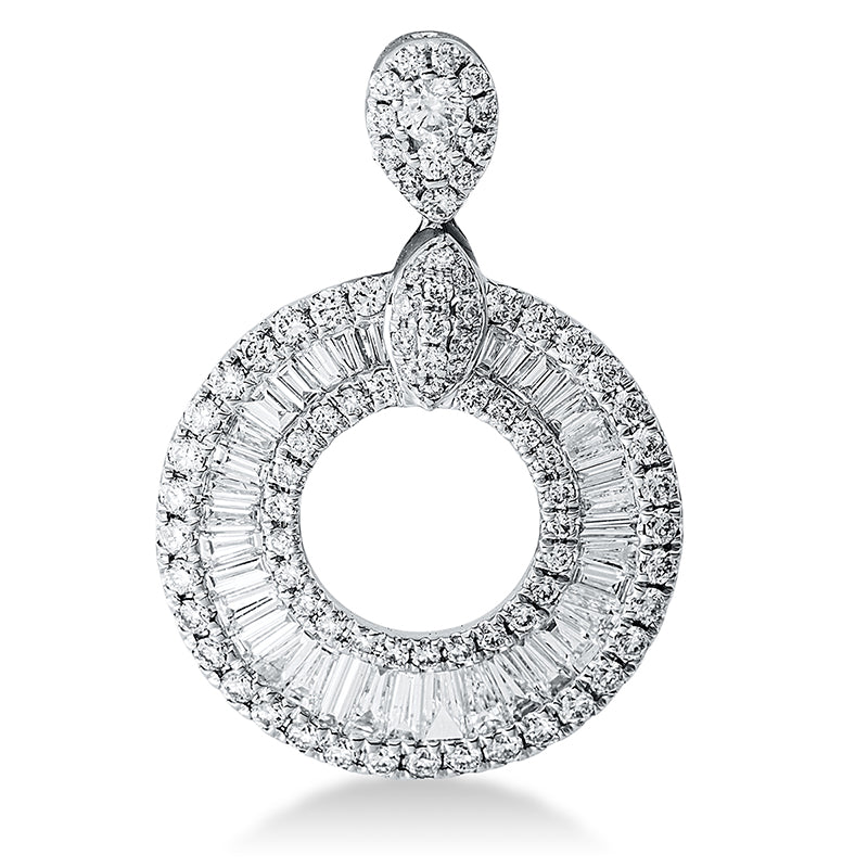 Anhänger 18 kt WG, mit Öse, 35 Trap. 0,52 ct, TW-vsi, 84 Brill. 0,46 ct, TW-si
