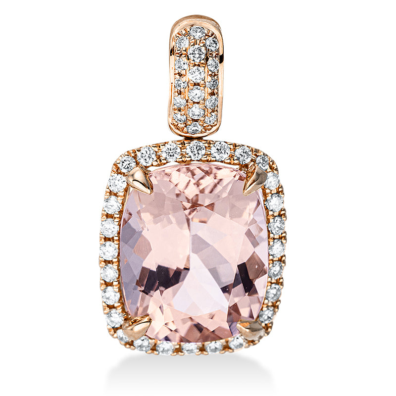 Anhänger 18 kt RG, mit Öse, 44 Brill. 0,20 ct, TW-si, 1 Morganit 3,00 ct pink