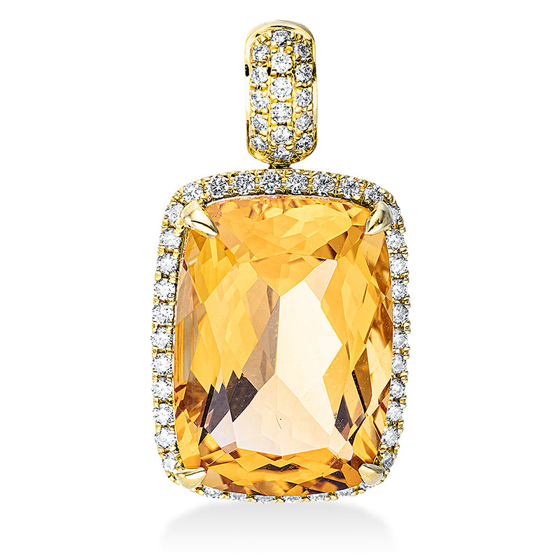 Anhänger 18 kt GG, mit Öse, 54 Brill. 0,28 ct, TW-si, 1 Citrin 7,10 ct