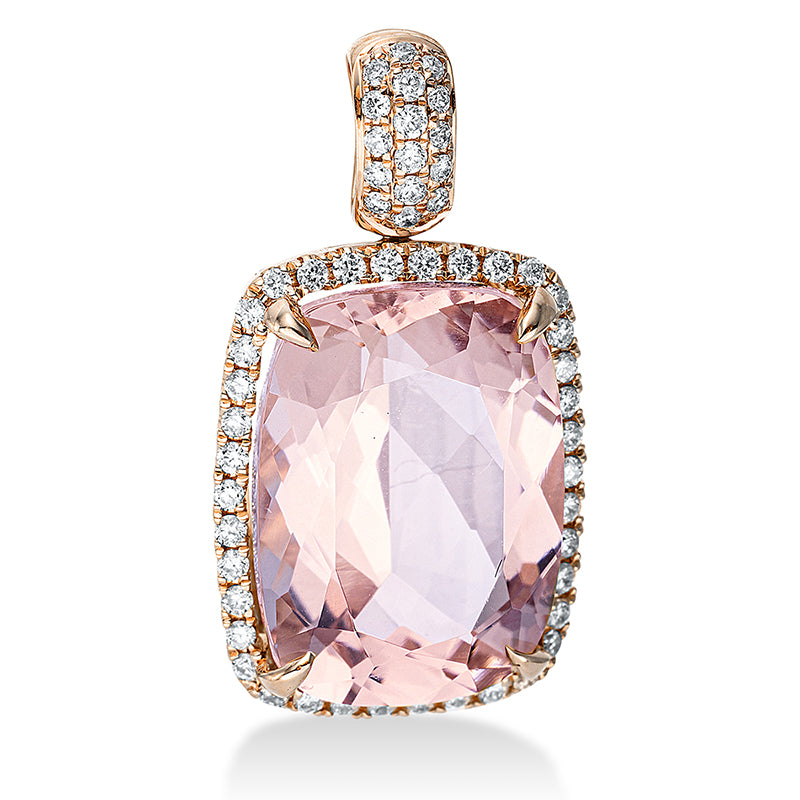 Anhänger 18 kt RG, mit Öse, 54 Brill. 0,28 ct, TW-si, 1 Morganit 7,10 ct