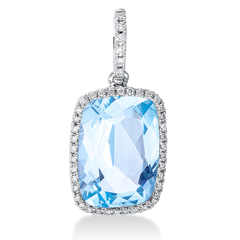 Anhänger 18 kt WG, mit Öse, 44 Brill. 0,16 ct, TW-si, 1 Topas 7,60 ct sky blue