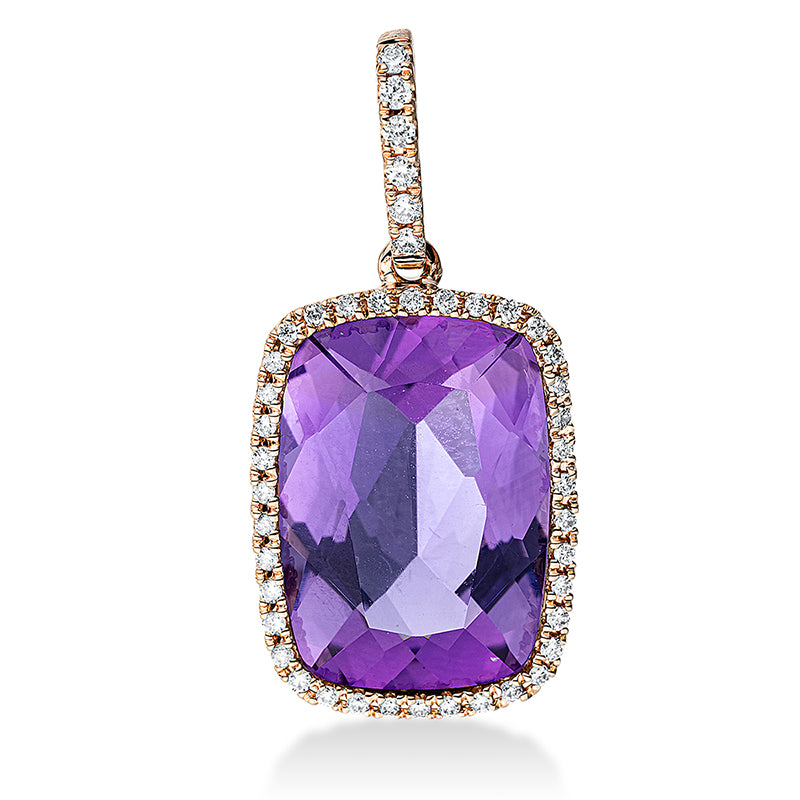 Anhänger 18 kt RG, mit Öse, 44 Brill. 0,16 ct, TW-si, 1 Amethyst 6,50 ct lila
