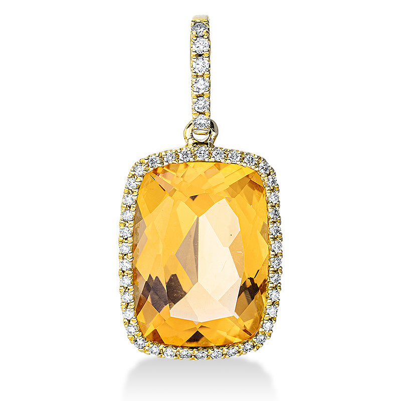Anhänger 18 kt GG, mit Öse, 44 Brill. 0,16 ct, TW-si, 1 Citrin 6,60 ct gelb