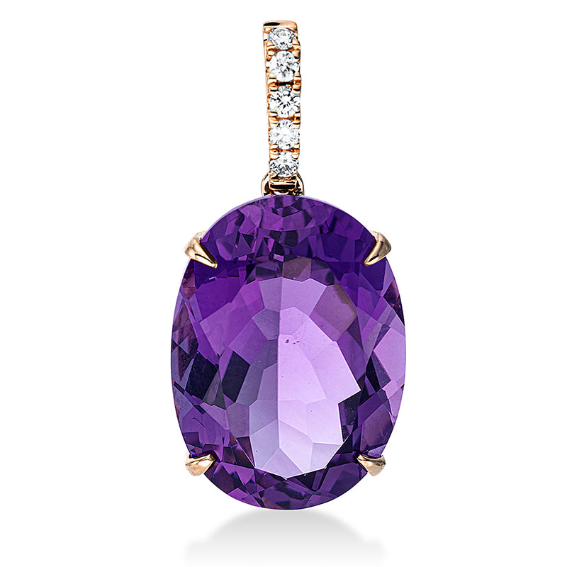 Anhänger 4er-Krappe 18 kt RG. mit Öse. 5 Brillanten 0.10 ct. TW-si. 1 Amethyst 12.60 ct lila. H:27.0 mm. B:13.2 mm. S:9.3 mm