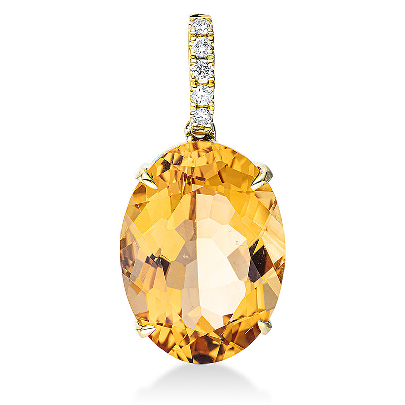 Anhänger 18 kt GG, mit Öse, 5 Brill. 0,10 ct, TW-si, 1 Citrin 12,40 ct