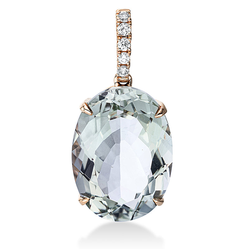 Anhänger 18 kt RG, mit Öse, 5 Brill. 0,10 ct, TW-si, 1 Amethyst 12,70 ct grün