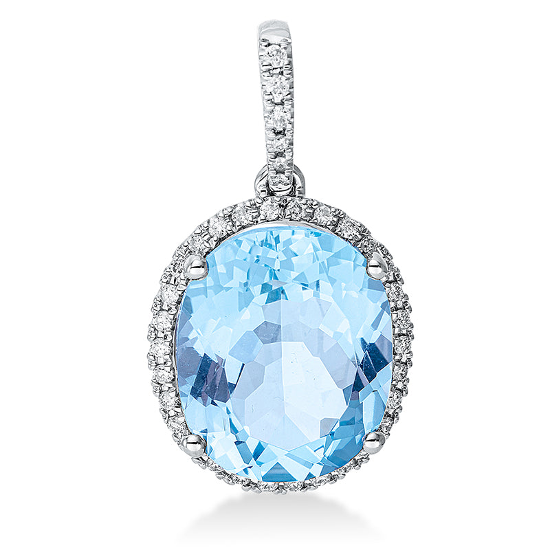 Anhänger 18 kt WG, mit Öse, 36 Brill. 0,16 ct, TW-si, 1 Topas 6,20 ct sky blue