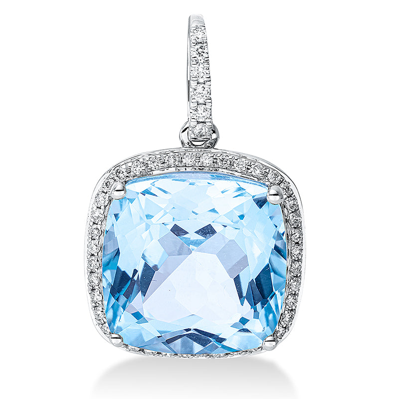 Anhänger 18 kt WG, mit Öse, 46 Brill. 0,21 ct, TW-si, 1 Topas 10,60 ct sky blue