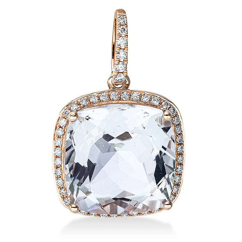 Anhänger 4er-Krappe 18 kt RG. mit Öse. 46 Brillanten 0.21 ct. TW-si. 1 Amethyst 7.80 ct grün. H:22.4 mm. B:14.4 mm. S:8.7 mm