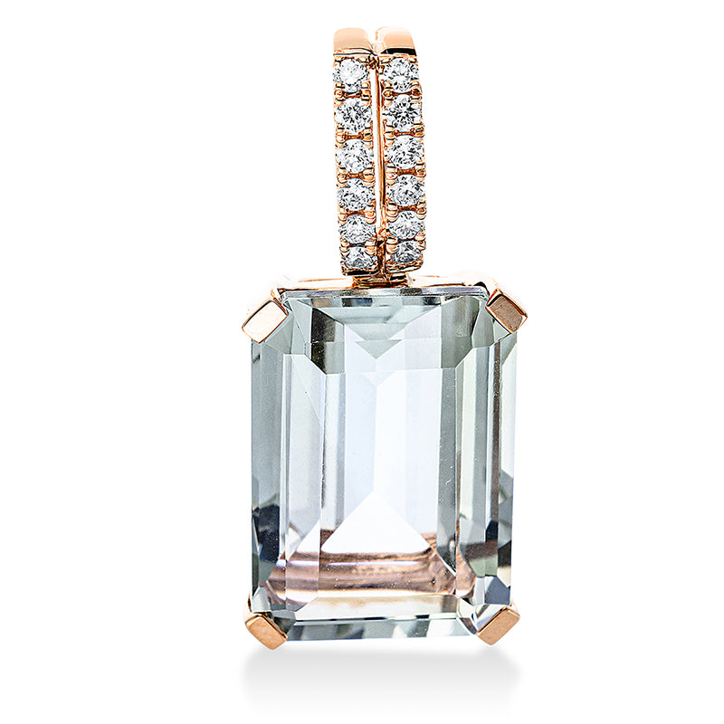 Anhänger 18 kt RG, mit Öse, 12 Brill. 0,13 ct, TW-si, 1 Amethyst 7,30 ct grün
