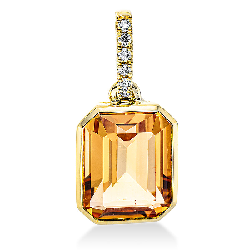 Anhänger 18 kt GG, mit Öse, 6 Brill. 0,03 ct, TW-si, 1 Citrin 2,20 ct gelb