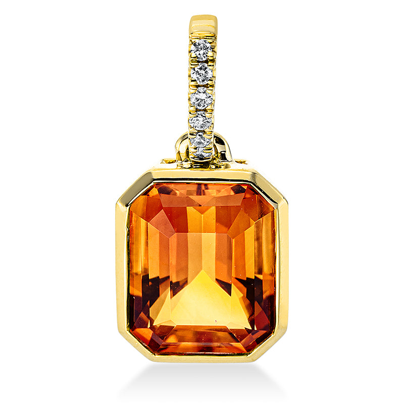 Anhänger 18 kt GG. mit Öse. 6 Brillanten 0.03 ct. TW-si. 1 Citrin 2.30 ct mandarin. H:17.2 mm. B:7.8 mm. S:4.8 mm