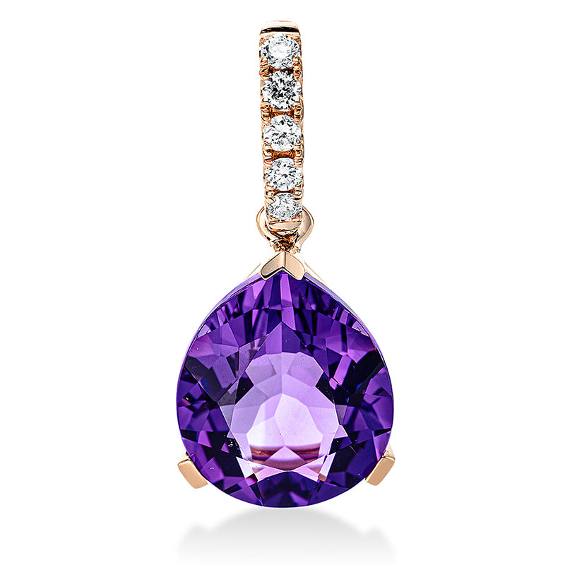 Anhänger 18 kt RG, mit Öse, 5 Brill. 0,11 ct, TW-si, 1 Amethyst 3,80 ct lila