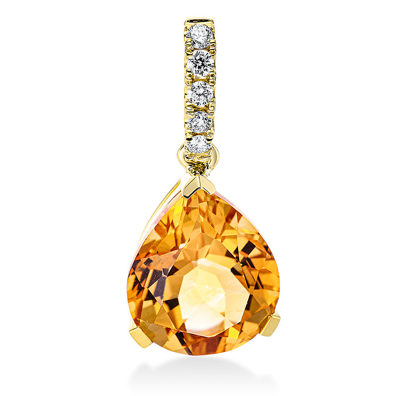 Anhänger 18 kt GG, mit Öse, 5 Brill. 0,11 ct, TW-si, 1 Citrin 4,30 ct gelb