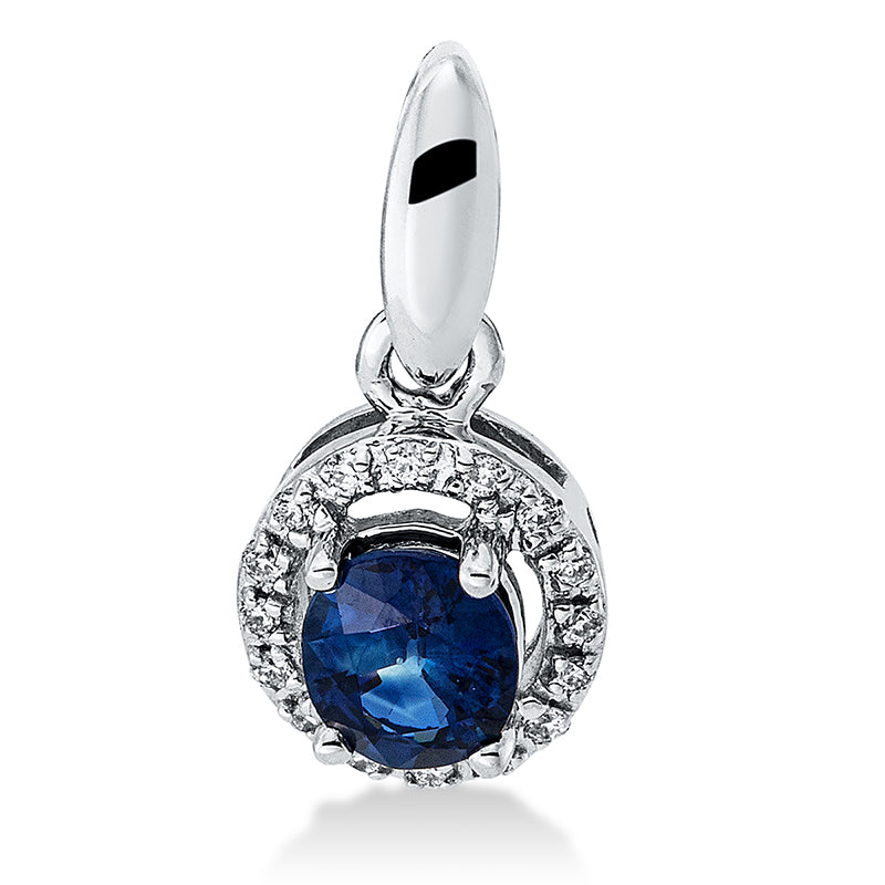 Anhänger 4er-Krappe 18 kt WG. mit Öse. 16 Brillanten 0.05 ct. TW-pi. 1 Saphir 0.42 ct blau
