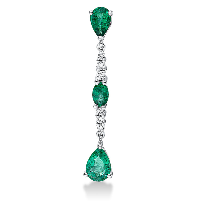 Anhänger 18 kt WG. 2 Brillanten 0.05 ct. TW-si. 4 Brillanten 0.07 ct. TW-si. 3 Smaragde 1.40 ct grün