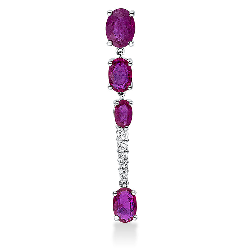 Anhänger 18 kt WG. 2 Brillanten 0.07 ct. TW-si. 3 Brillanten 0.05 ct. TW-si. 4 Rubine 2.11 ct rot