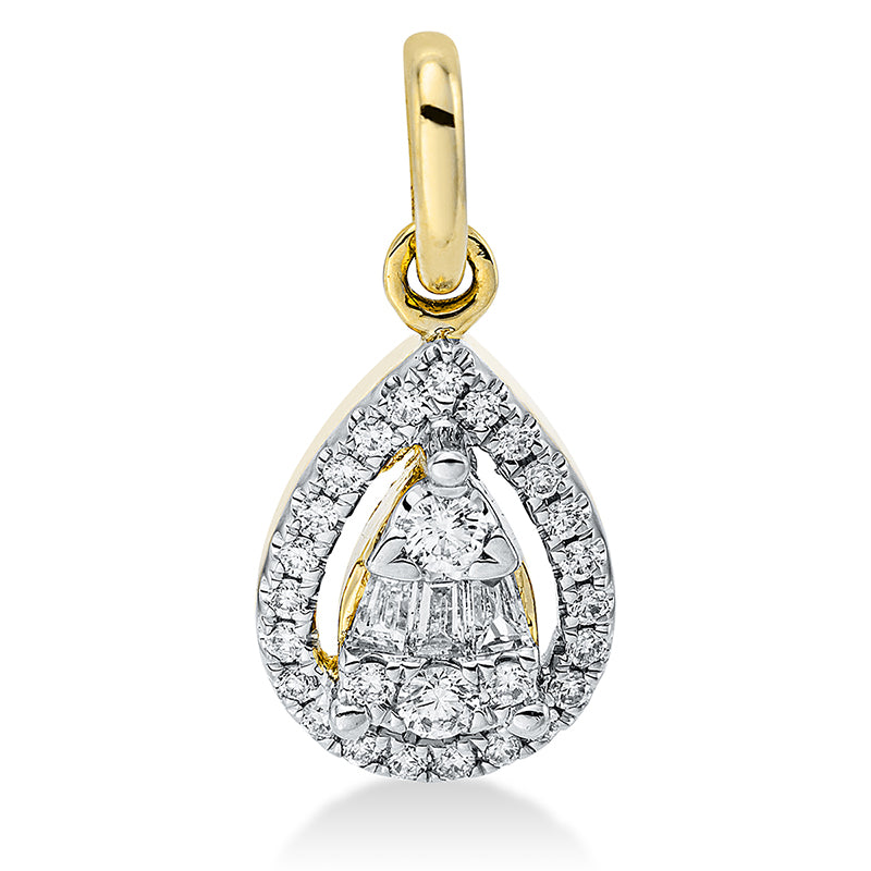 Anhänger 18 kt GG Tropfen. mit Öse. 3 Trapeze 0.04 ct. TW-si. 27 Brillanten 0.11 ct. TW-si