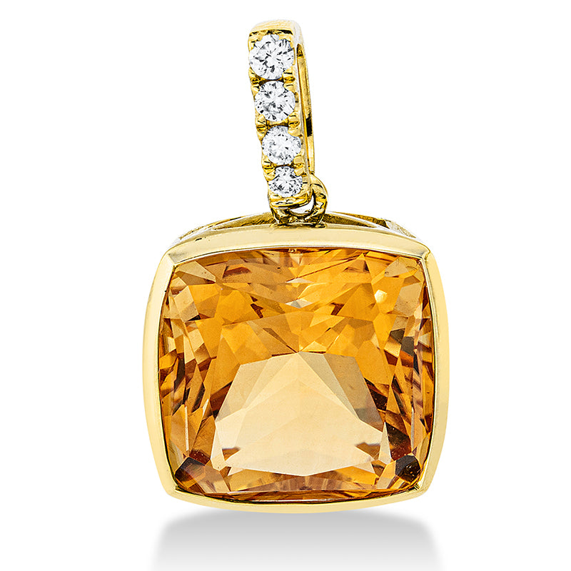 Anhänger 18 kt GG, mit Öse, 4 Brill. 0,09 ct, TW-si, 1 Citrin 6,30 ct gelb