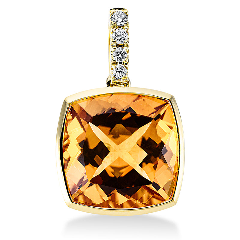 Anhänger 18 kt GG, mit Öse, 4 Brill. 0,09 ct, TW-si, 1 Citrin 6,30 ct mandarin