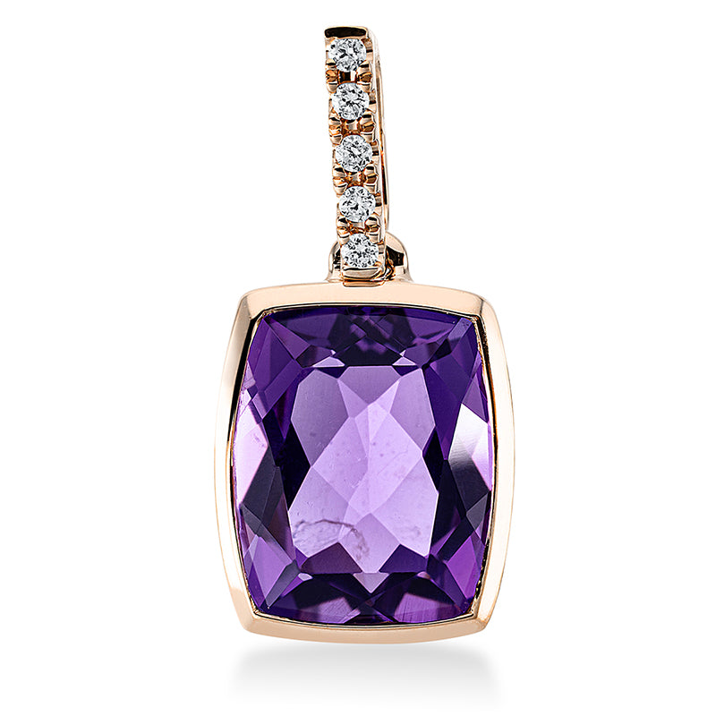 Anhänger 18 kt RG. mit Öse. 5 Brillanten 0.04 ct. TW-si. 1 Amethyst 3.00 ct lila. H:18.8 mm. B:8.8 mm. S:4.4 mm
