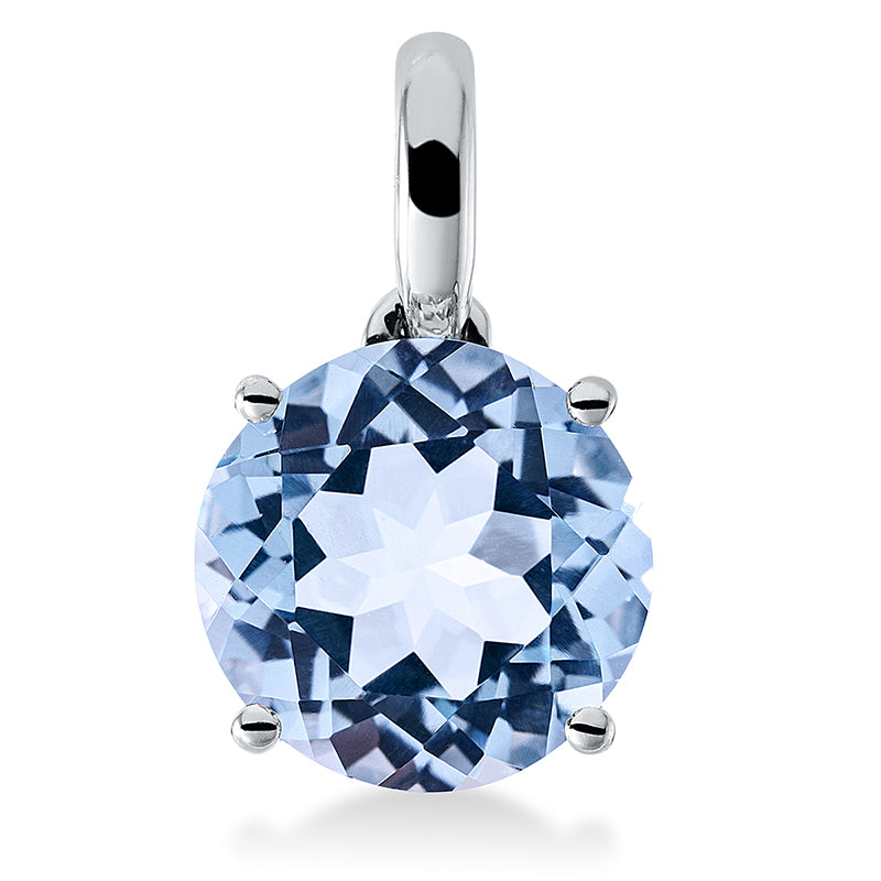 Anhänger 4er-Krappe 18 kt WG. mit Öse. 1 Topas 3.40 ct sky blue. H:15.0 mm. B:9.0 mm. S:6.5 mm