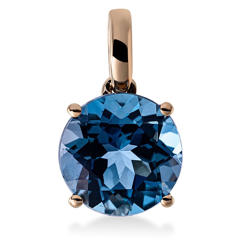 Anhänger 4er-Krappe 18 kt RG. mit Öse. 1 Topas 3.20 ct Lond. blue. H:14.6 mm. B:8.8 mm. S:6.2 mm