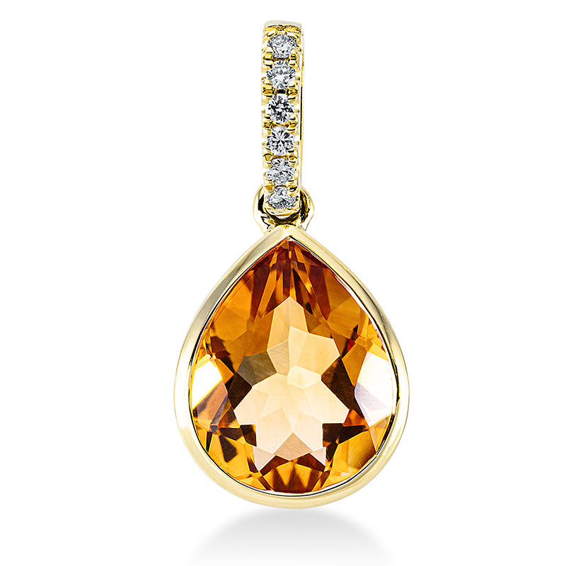 Anhänger 18 kt GG. mit Öse. 6 Brillanten 0.04 ct. TW-si. 1 Citrin 2.30 ct gelb. H:18.5 mm. B:8.8 mm. S:4.8 mm
