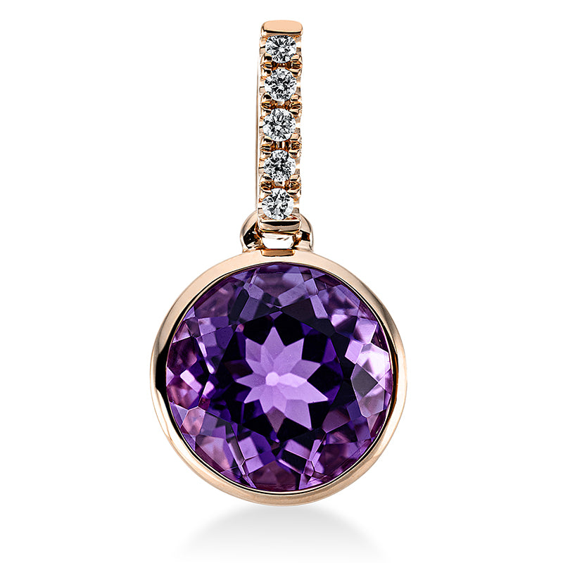 Anhänger 18 kt RG. mit Öse. 5 Brillanten 0.04 ct. TW-si. 1 Amethyst 1.90 ct lila. H:16.5 mm. B:8.9 mm. S:5.3 mm