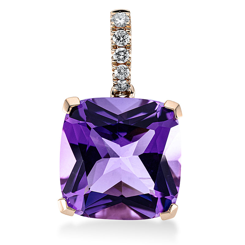 Anhänger 4er-Krappe 18 kt RG. mit Öse. 5 Brillanten 0.09 ct. TW-si. 1 Amethyst 6.00 ct lila. H:20.2 mm. B:12.0 mm. S:6.9 mm