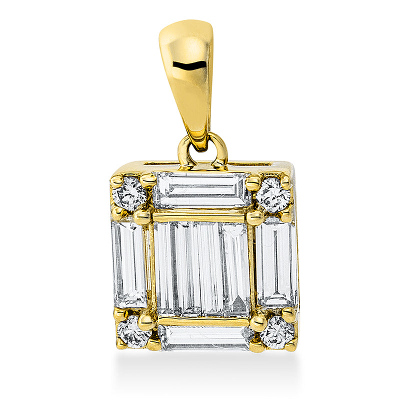 Anhänger 18 kt GG, mit Öse, 8 Bag. 0,58 ct, TW-si, 4 Brill. 0,07 ct, TW-si